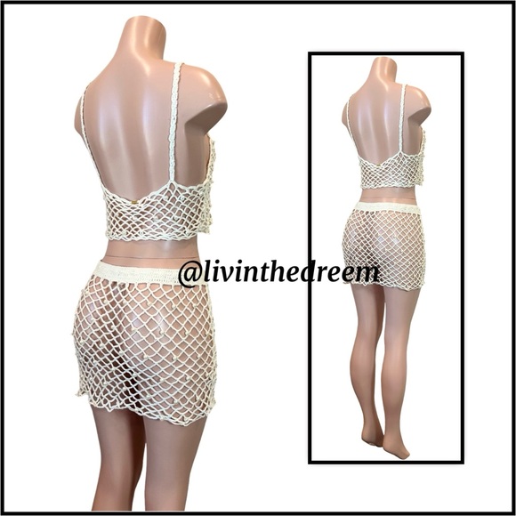BEACH BUNNY Bianca Tank & Mini Skirt - Ivory Large Set $158 - Picture 8 of 16